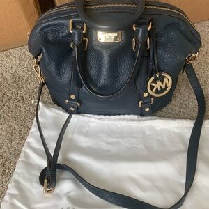 Michael Kors Dark Blue Satchel with Gold Accents